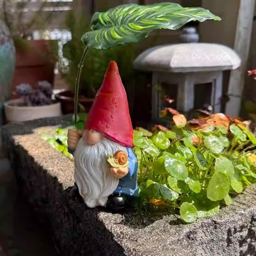 Garden Gnome, Resin Yard Decoration Figurine for Porch, Outdoor Gnomes Garden Decorations, Patio, Lawn, Pool, Whimsical Accent, Landscaping Ornament, 6.5 Inches