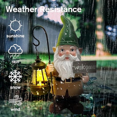 Gnome Garden Statue Outdoor Decor - Solar Gnomes Welcome Sign Figurines with Lantern Light, Yard Decorations, Resin Fairy Statues for Patio/Lawn Ornaments, Housewarming/Birthday/Women/Mom Gnome Gifts