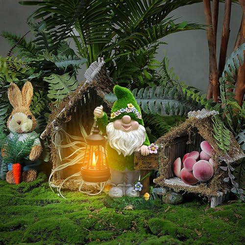 Solar Gnomes Decor, Garden Gnome Statue, Cute Outdoor Sculpture with Solar Lantern, 6.3x3.15x0.98 inches Yard Decoration, Ideal for Home, Lawn Inside, Family, Kids and Friends