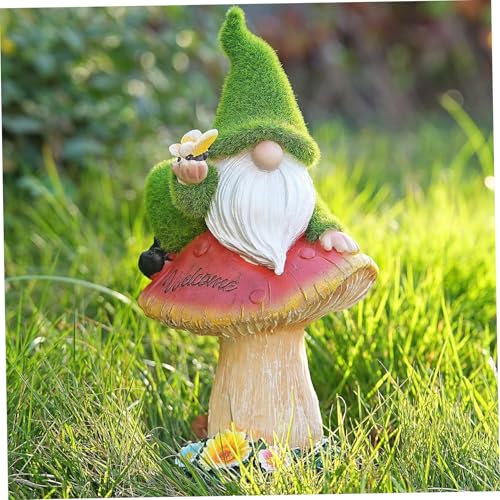 Hbbgdiy Waterproof Resin Solar Garden Gnome Decoration, Funny Garden Gnomes Climbing on Mushroom Statue, Outdoor Patio Lawn Yard Ornament Gift