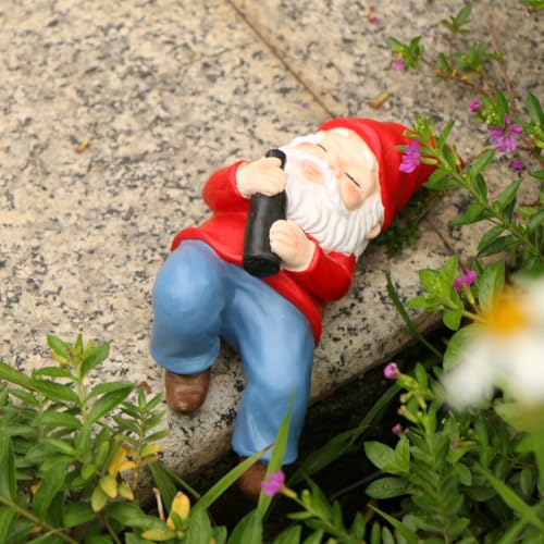Sengocis 4.72” Gnome Garden Statue Outdoor Decor, Naughty Gnomes Sculpture Resin Dwarf Figurine for Patio Lawn Yard Home Decorations Funny Christmas Garden Gifts(Lie on Back)