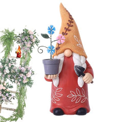 Solar Gnome, Creative Garden Gnome Dwarf Holding Flower Pot, Resin Decorative Solar Light Sculpture Gnomes Outdoor Faceless Doll for Patio, Lawn, Yard, and Doorway, 6.06x5.51x12.79 Inches
