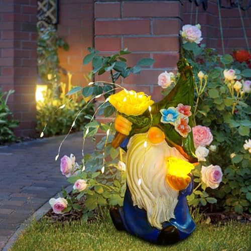 Solar Statues - Outdoor Figurine LED Lights Solar Statue | Whimsical Resin Night Lamp Decorative Gnome for Christmas Birthday Housewarming Celebration Ornament
