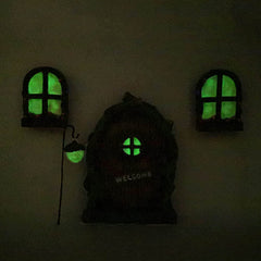 Jetcloud Mini Fairy Door for Tree, Home Miniature Window and Door with Fairy Lamp Glow In Dark Creative Garden Sculpture for Trees Decoration Garden Lawn Ornament