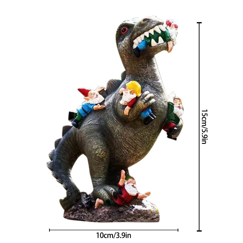 Jetcloud Garden Gnome Ornaments Dinosaur Eating Gnomes Outdoor Decor Funny Gnomes Sculpture Resin Figurine for Patio Decor Garden Art Resin Statue