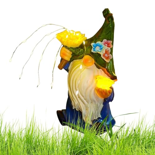 Solar Statues Garden Figurines, Resin Gnome Night Lamp, Weatherproof Outdoor Design, Strong and Decorative, for Lawn Patio Pathway Backyard Porch Housewarming Use, 9.5x5x4.25 Inches