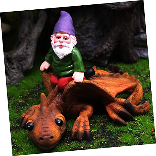 Toyvian Creative Resin Garden Gnome Dinosaur Statue Unique Outdoor Ornament for Home Adornment Durable Decorative Figurine for Patio Balcony Office and Garden Display