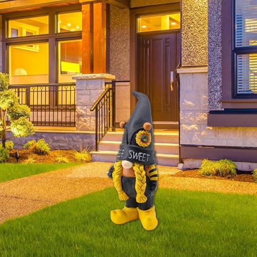 Bee Gnome Ornaments, Garden Sculptures, Spring Bee Figurines, Decorative Yard Statues with Whimsical Design, Ideal for Patio, Lawn, Outdoor Decoration, 14.76x7.68x6.89 inches