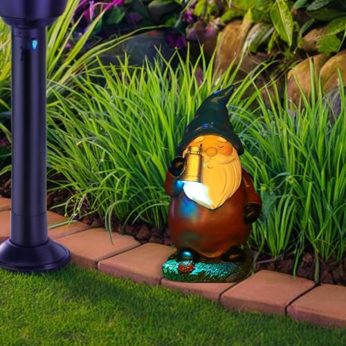 Solar Gnomes Decor for Outside | Garden Gnome Statues - Waterproof with Light Decor Sculptures Funny Ornaments for Patio Spring Fall Halloween Backyard Front