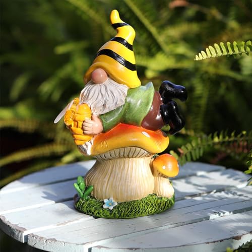 Solar Gnome Mushroom Garden Statue, Solar Garden Gnome Statue, Mushroom Garden Statue with Solar Light, Solar Powered Gnome Statue, Solar Gnome with Mushroom, Outdoor Solar Garden Gnome