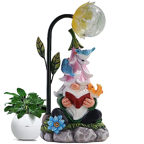 Garden Gnomes, Garden Gnomes for Outdoors, Solar Garden Gnome Resin Funny Garden Gnome Weatherproof Figure with LED Solar Lantern Gnome Garden Figures, Garden Lights for Patio, Lawn, Yard, Decor 25 cm