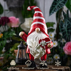 TERESA'S COLLECTIONS Resin Garden Gnome Holding Gift & Lantern with Solar Lights, Valentine's Day Decor, Red, 12"