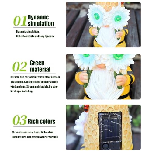 Outdoor Statues, Solar Garden GNOME, Sunflower GNOME Sculpture, Spring GNOME Figurine, Solar-Powered Sunflower Spring GNOME Statue Resin GNOME Statues with Solar Lights for Yard, Or Garden Decor