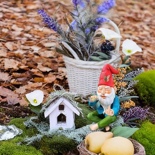 Statues, Garden Gnomes 6 Inch Christmas Ornaments Middle Finger Smoking Garden Gnomes Waterproof Resin Garden Gnome for Yard Patio, Lawn Garden Decorations and Gift