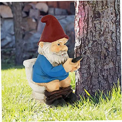 Statues, Funny Garden Gnome Ornament Naughty Garden Gnome on a Toilet Garden Gnome Figurine Funny Gnomes Set for Yard Lawn