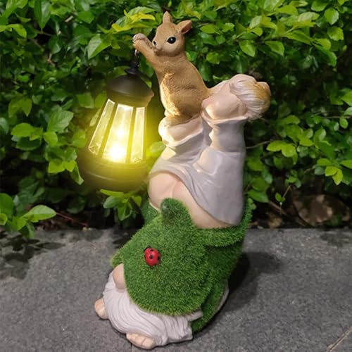 Garden Gnomes Statues - Dwarf Garden Statues with Integrated Solar Lantern - Funny Decorative Figures for Outdoor, Lawn, Patio, Balcony and Flower Bed