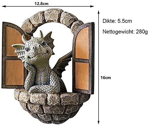 Hxeilzge Courtyard Dragon Sculpture Wall Decoration,Lovely Resin Garden Dragon Statue,Little Dragon Meditating in Front of The Window Art Figurines Decor Ornaments for Patio Yard (Multi)