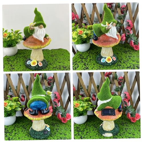 Hbbgdiy Waterproof Resin Solar Garden Gnome Decoration, Funny Garden Gnomes Climbing on Mushroom Statue, Outdoor Patio Lawn Yard Ornament Gift