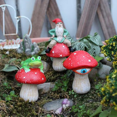 kaiwern Fairy Garden Accessories, 3 Pack Mini Frog and Gnome Mushroom Statues, Cute Animal Figurines Garden Planter Decor, Miniature Fairy Sculpture Decoration for Flower,Yard,Lawn Ornament, DIY Gift