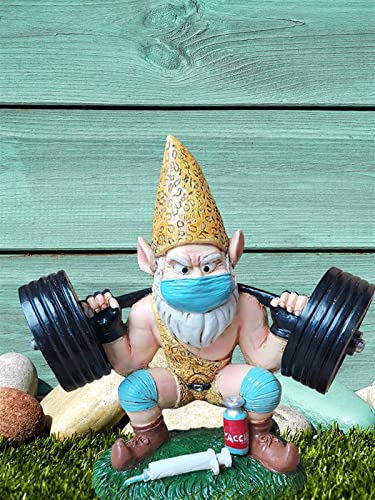 YEJIANGHUA Weightlift Gnome Garden Statue Resin Weatherproof White Beard Gnome Figurines Ornament Home Gym Decor Pretty Natural