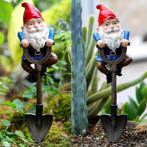 Tixqeaif Garden Gnomes Decorations for Yard, Funny Outdoor Statue Gift, Naughty Knome Standing on A Shovel, Home Sculptures Easy Install Easy to Use