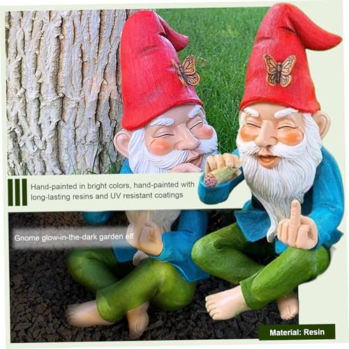 Statues, Garden Gnomes 6 Inch Christmas Ornaments Middle Finger Smoking Garden Gnomes Waterproof Resin Garden Gnome for Yard Patio, Lawn Garden Decorations and Gift
