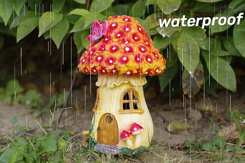 MeritMode Fairy Garden House Mushroom with Solar LED Light - Resin Fairy Garden Accessories, Waterproof Outdoor Light Statue Tiny House, Perfect for Lawn, Balcony, Yard Decor, 7" H