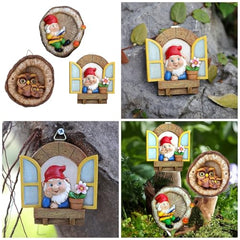 YIZITU Reading Gnomes Tree Faces Decors Outdoor Yard Statues Hanging For Garden Resin And Flower Pots Landscape Owl Hanging Ornaments