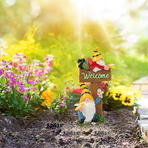 Vriusi Solar LED Gnome Statue Resin Gnome Sculpture Outdoor Garden Decor Lawn Gnome Figurine Solar Yard Decor Solar-Powered Gnome LED Gnome Yard Statue Garden Gnome Light Outdoor Tabletop Gnome