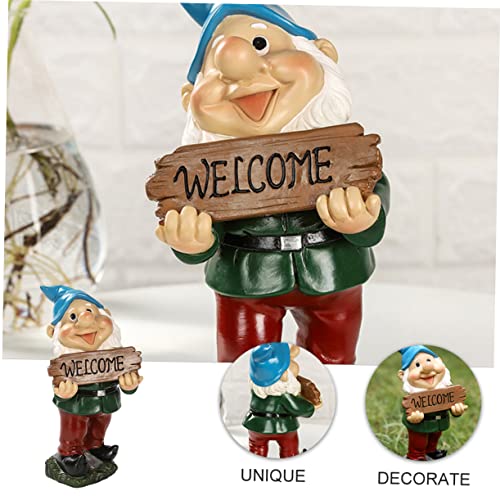 Happyyami Gnome Welcome Sign Garden Decor Resin Waterproof Gnome Ornament Unique Dwarf Sculpture