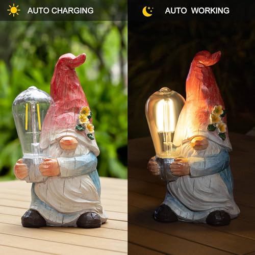 shumi Garden Gnomes Solar Outdoor Figurine Lights,Solar Garden Decorations Gnome Figurine for Patio Yard Backyard Lawn