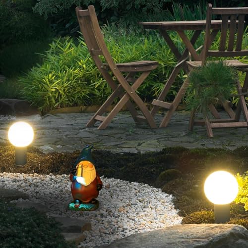 Solar Garden Gnome, Lawn Gnome Statue, 4.92x3.94x7.48inch Weather Resistant Sculpture with LED Lights, Seasonal Holiday Display, Patio Table Centerpiece for Outdoor Garden Decor