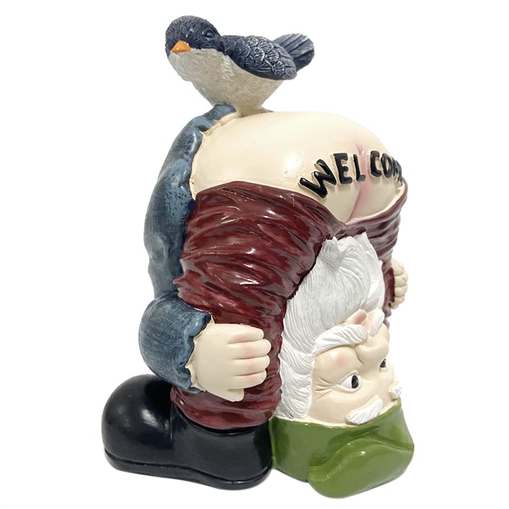Garden Gnome Statue Water Resistant Funny Resin Garden Figurines Miniature Fairy Gnomes Garden Decoration for Indoor Outdoor Backyard Decor Patio Yard Lawn Ornaments Gift (Welcome)