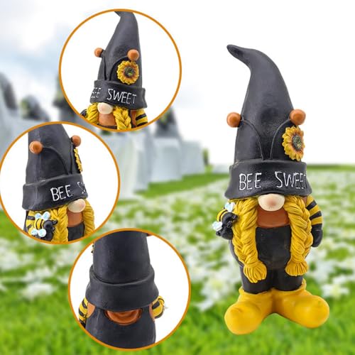 Bee Gnome Ornaments, Garden Sculptures, Spring Bee Figurines, Decorative Yard Statues with Whimsical Design, Ideal for Patio, Lawn, Outdoor Decoration, 14.76x7.68x6.89 inches