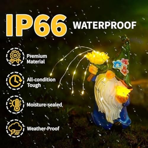 Solar Operated Garden Statues, Outdoor Figurine LED Lights Solar Statue, Whimsical Resin Night Lamp Decorative Gnome for Christmas Birthday Housewarming Celebration Ornament