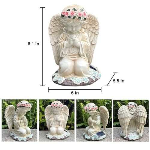 YODY Solar Garden Statues Outdoor Decor- Yard Decorations for Patio, Balcony, Backyard, Lawn Ornaments - Angel Figurines with LED Light- Unique Birthday House Warming Gifts for Women, Mom, Grandma