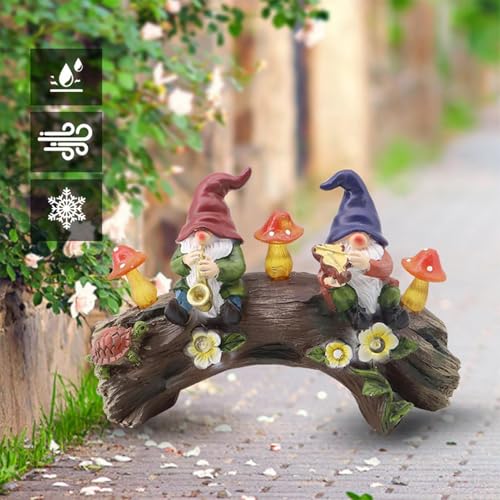 Gnome Garden Statue with Solar Light, Resin Garden Gnomes with Mushroom Design, Miniature Yard Art Figurines for Outdoor Patio, Lawn Ornaments and Solar Garden Light Decorations