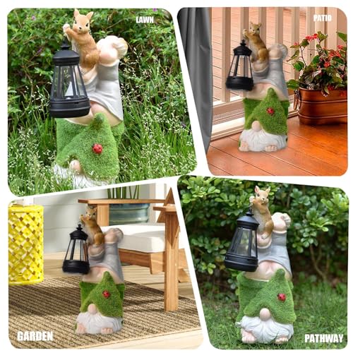 Garden Gnomes Statues - Dwarf Garden Statues with Integrated Solar Lantern - Funny Decorative Figures for Outdoor, Lawn, Patio, Balcony and Flower Bed
