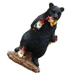 PiniceCore Black Bear Eating Gnomes Funny Statue Resin Ornaments Decoration Indoor Outdoor Garden Lawn Patio