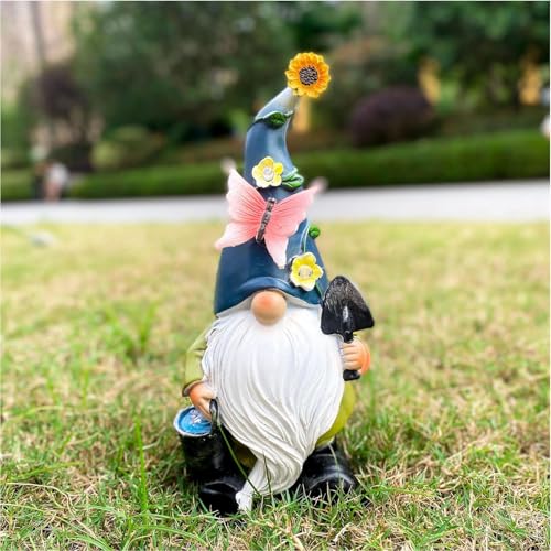 Solar Gnome Statue, Outdoor Garden Figurine, Resin Yard Decoration, Built-In Solar Panel, Waterproof Lighting Feature, Patio Lawn Porch Use, Size 10.63x5.12x5.91