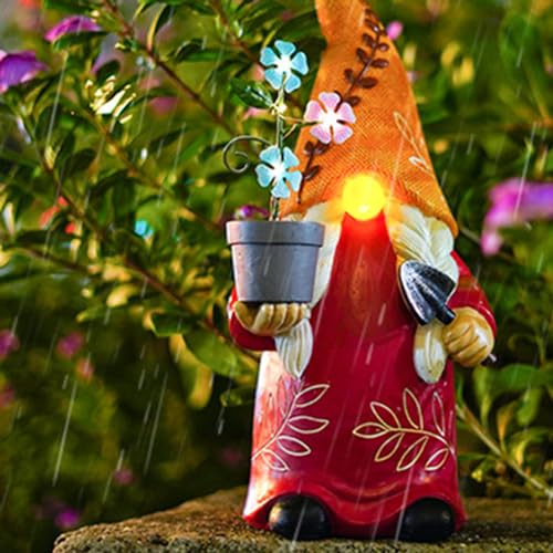 Solar Gnome, Creative Garden Gnome Dwarf Holding Flower Pot, Resin Decorative Solar Light Sculpture Gnomes Outdoor Faceless Doll for Patio, Lawn, Yard, and Doorway, 6.06x5.51x12.79 Inches