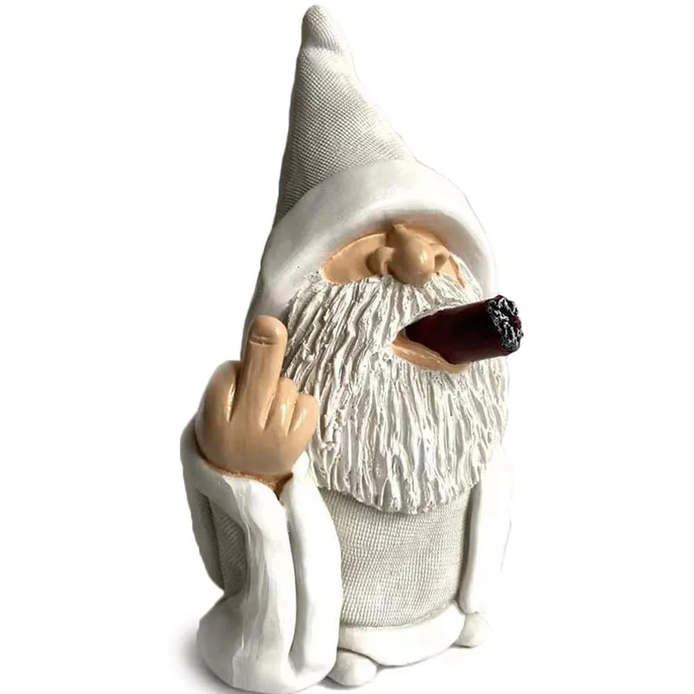 MOOCOCO Garden Gnome Statue, Funny Smoking Middle Finger Wizard Gnomes Statue Garden Figurine Art Garden Decoration, for Outdoor Lawn Yard Garden Porch Patio Ornaments (Middle Finger)