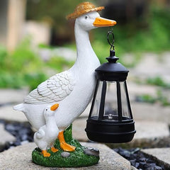 Garden Duck Statues Decor, Solar Waterproof 8" Mini White Ducks Sculpture with LED Lights Funny Garden Outdoor ECreative Duck Sculpture Decoration for Lawn Porch Yard Patio