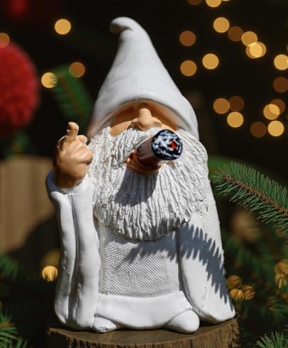 Middle Finger Decor Statue, 5.9in Naughty Smoking Wizard Dwarf- Funny Garden Gnomes Outdoor Decorations for Lawn Patio Yard Home Decor Easter Halloween