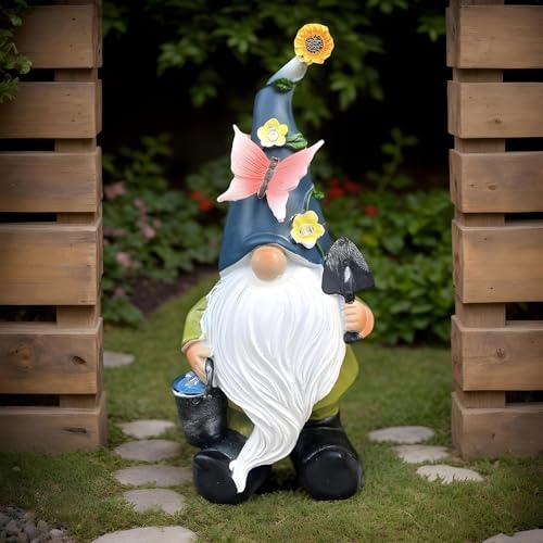 Solar Gnome Statue, Outdoor Garden Figurine, Resin Yard Decoration, Built-In Solar Panel, Waterproof Lighting Feature, Patio Lawn Porch Use, Size 10.63x5.12x5.91