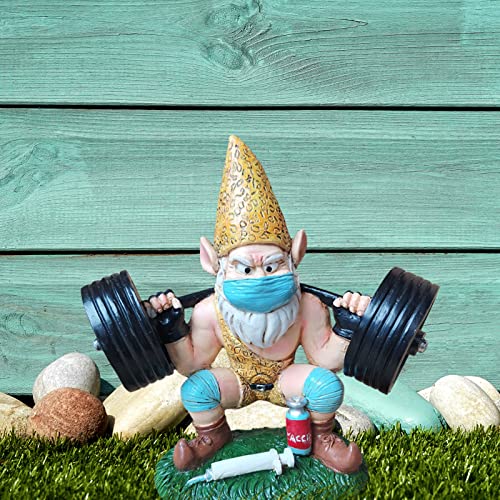 YEJIANGHUA Weightlift Gnome Garden Statue Resin Weatherproof White Beard Gnome Figurines Ornament Home Gym Decor Pretty Natural
