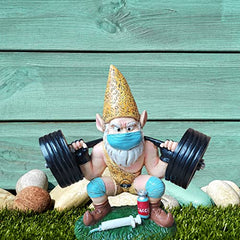 YEJIANGHUA Weightlift Gnome Garden Statue Resin Weatherproof White Beard Gnome Figurines Ornament Home Gym Decor Pretty Natural