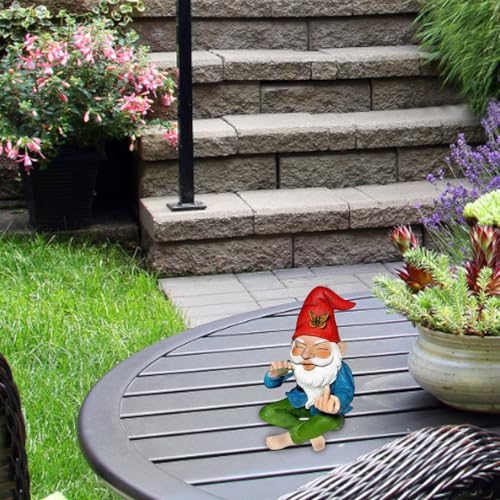 Garden Gnome Middle Finger 5.9inch Tall Resin Luminous Funny Garden Gnomes Cheeky Smoking Naughty Gnomes Fade-resistant Mini Gnomes for Garden Lawn
