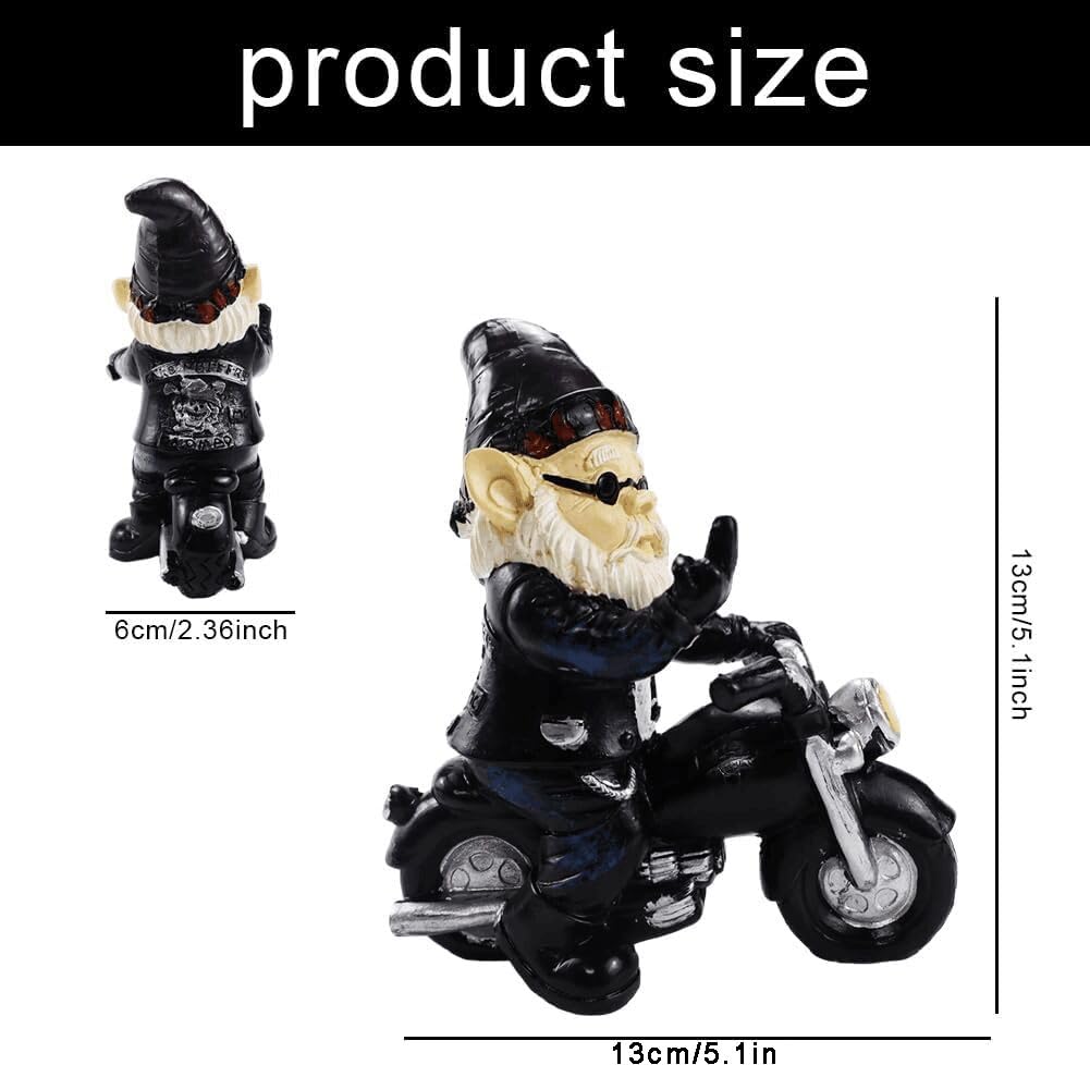 agctrler Biker Gnomes Garden Ornaments, 13 cm Funny Gnome Riding Motorcycle Outdoor Statues, Resin Dwarf Figurine Riding Motorcycle, Waterproof Gnome Figurine for Garden Yard Patio Lawn Decoration