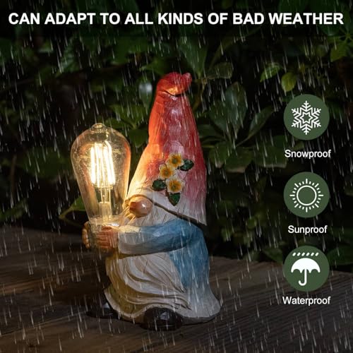 shumi Garden Gnomes Solar Outdoor Figurine Lights,Solar Garden Decorations Gnome Figurine for Patio Yard Backyard Lawn